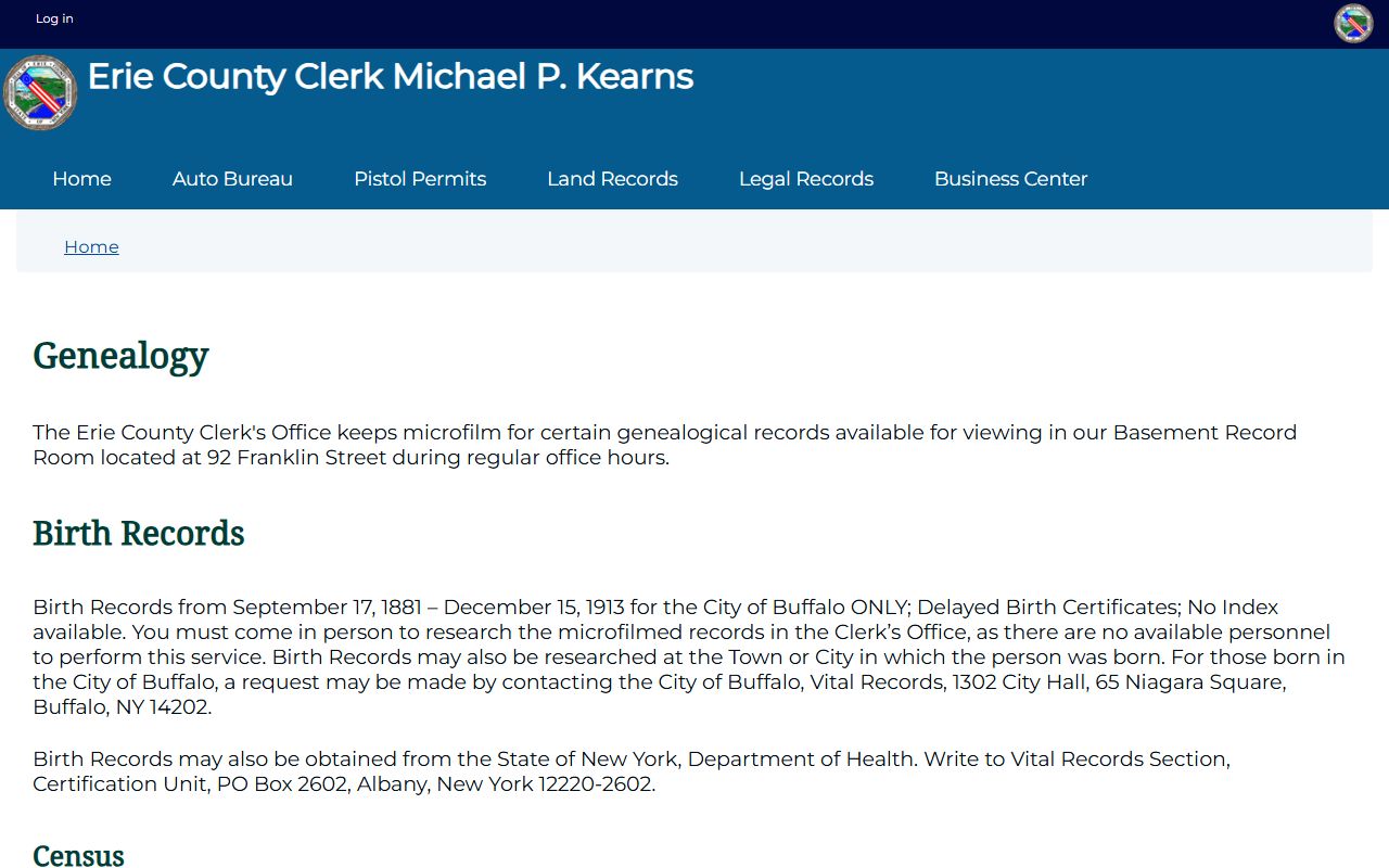 Erie County Clerk genealogy resources page