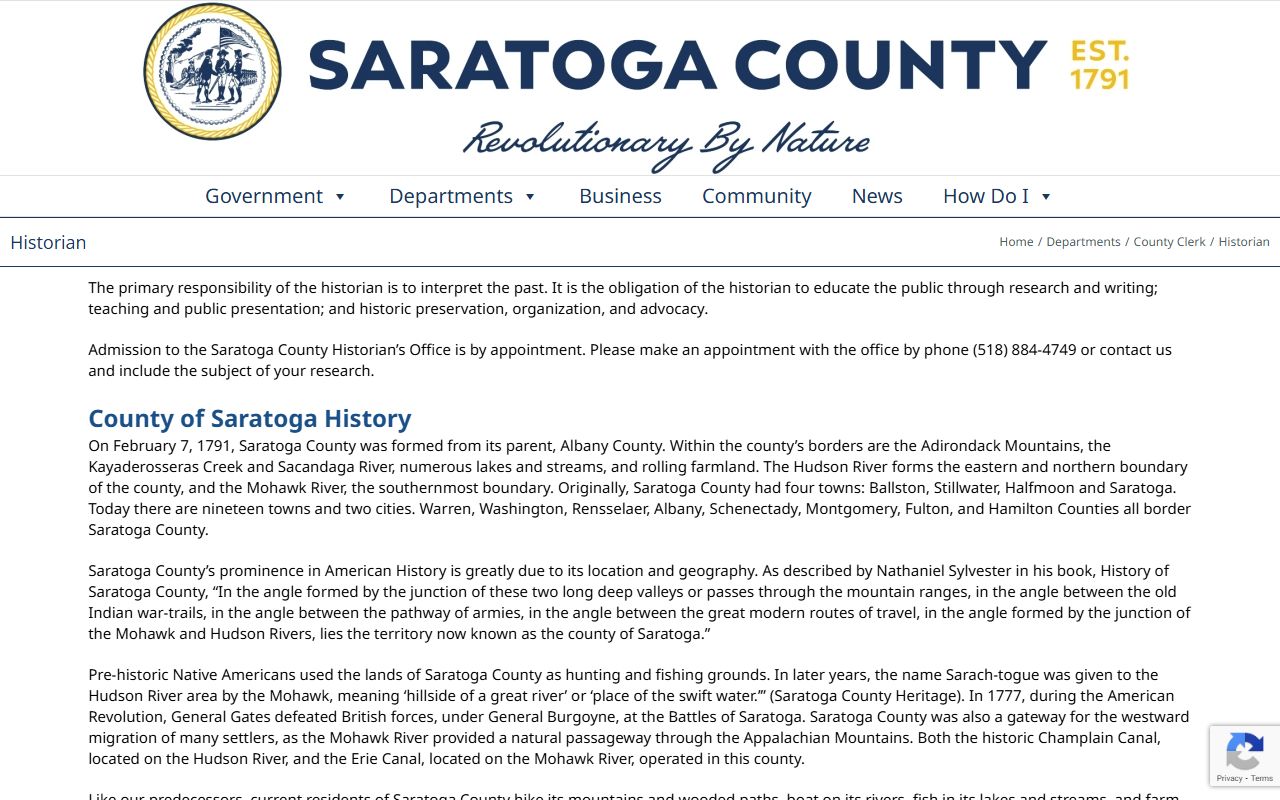 Saratoga County Historian genealogy research resources