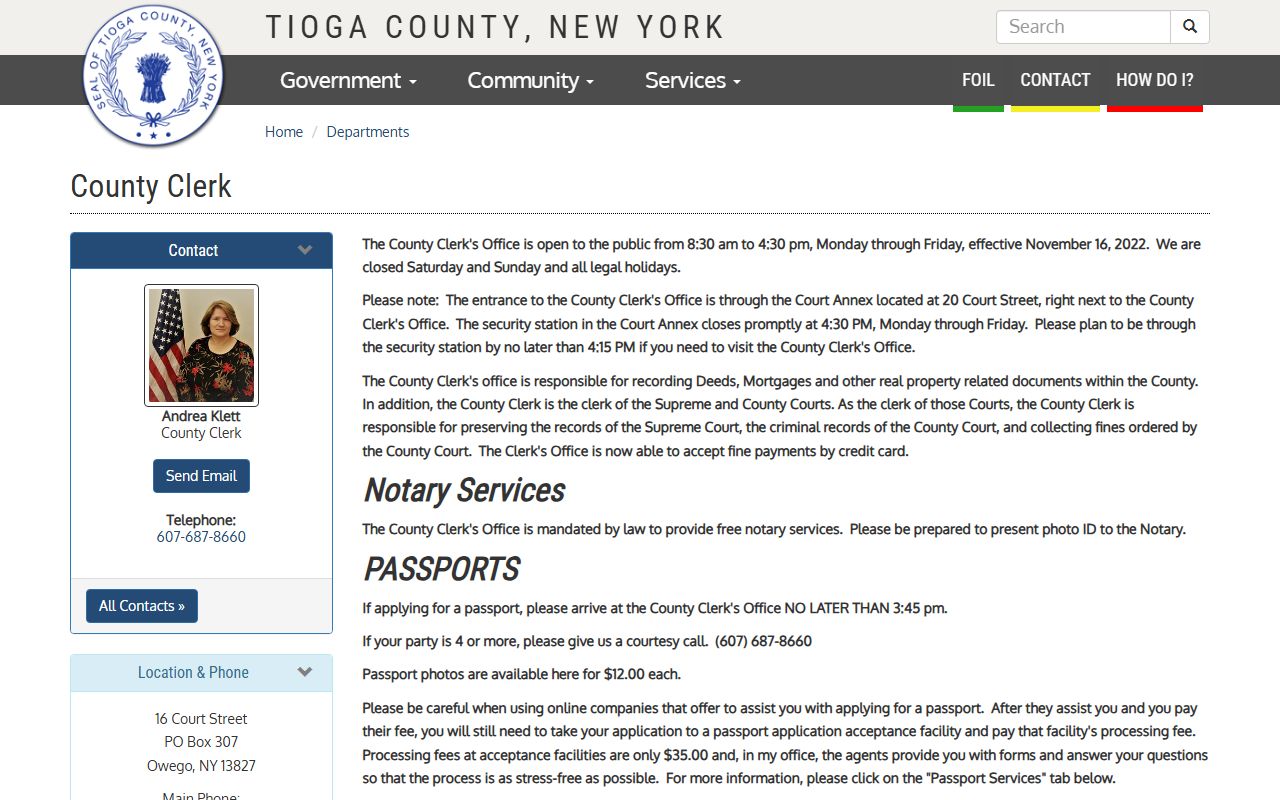 Tioga County Clerk office for Tioga County genealogy research