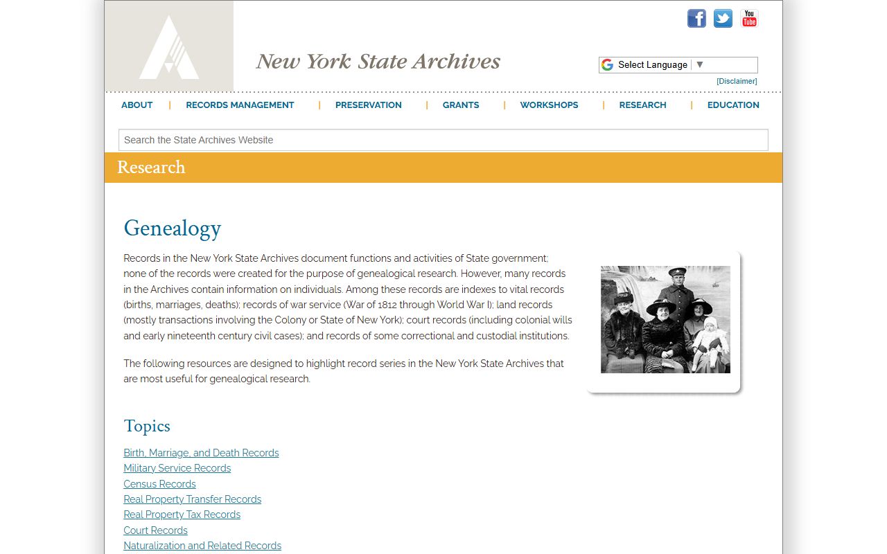New York State Archives genealogy resources page