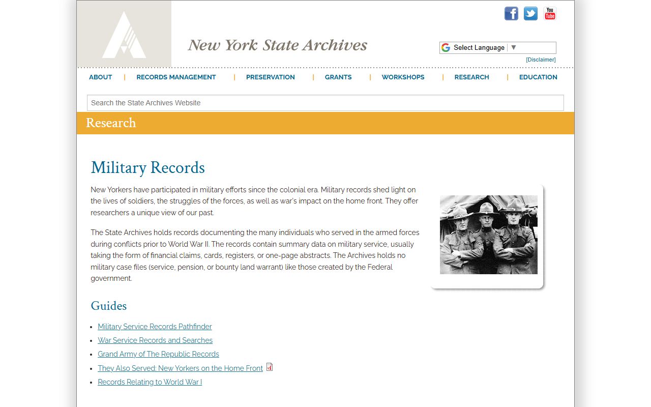 New York State Archives military records page