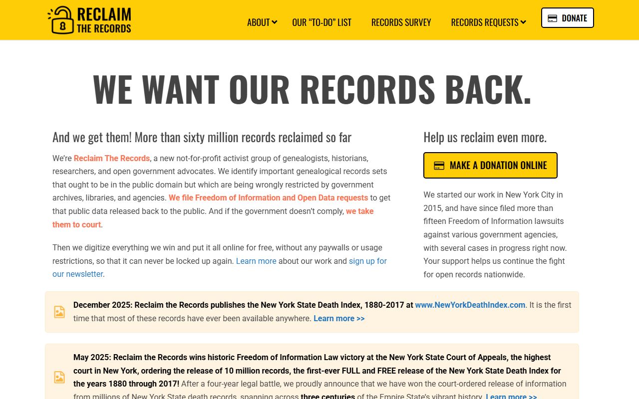 Reclaim The Records New York genealogy records
